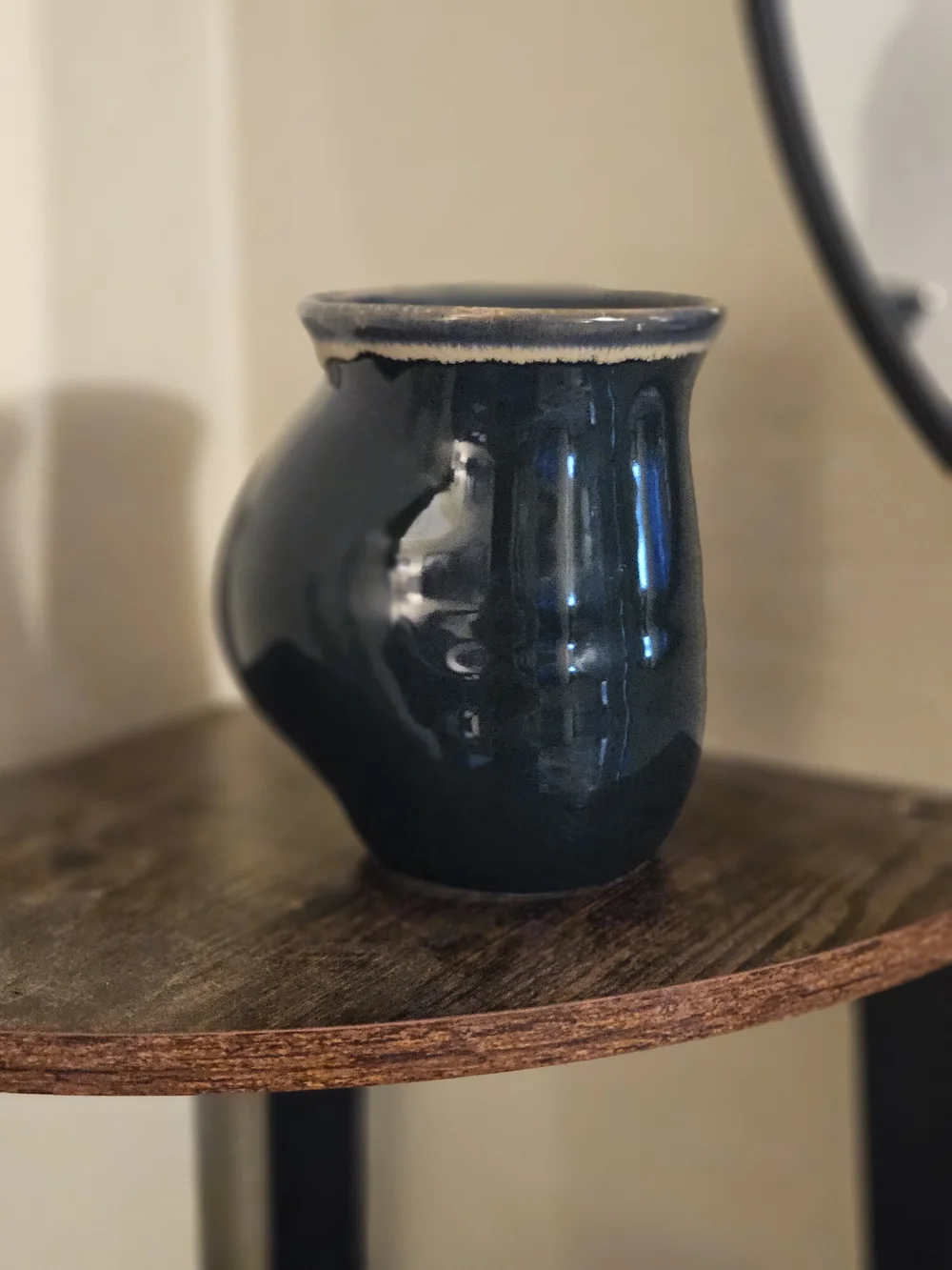Ceramic Mug HandWarmer in Deep Teal with Beige Rim
